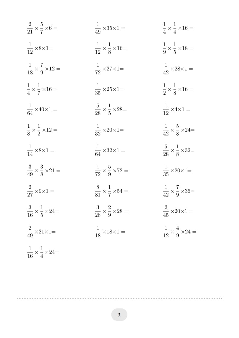 图片[3]-六年级数学上册▲口算题（分数与整数连乘）连打版（人教版）-暖阳学科网