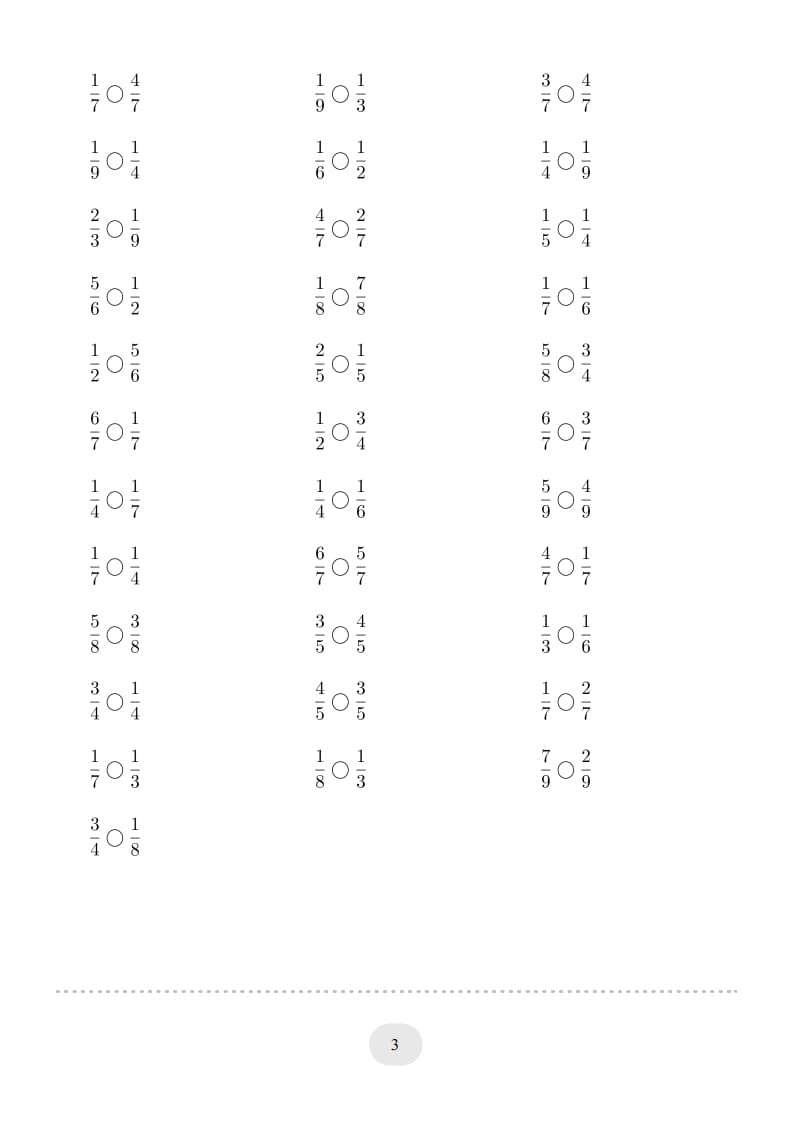 图片[3]-三年级数学上册口算题(分数比大小)1000题（人教版）-暖阳学科网