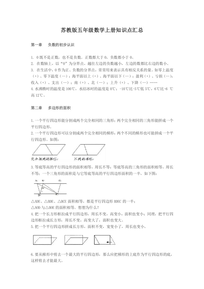 五年级数学上册知识点汇总苏教版（苏教版）-暖阳学科网