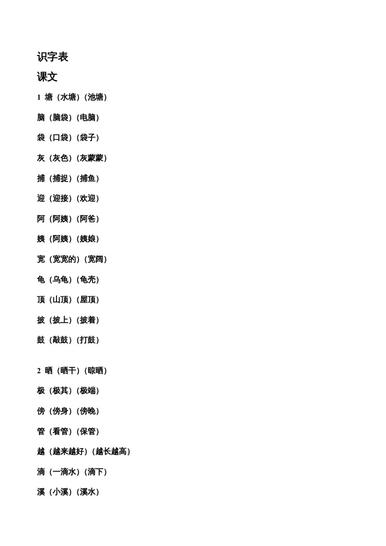 二年级语文上册生字表组词（部编）-暖阳学科网