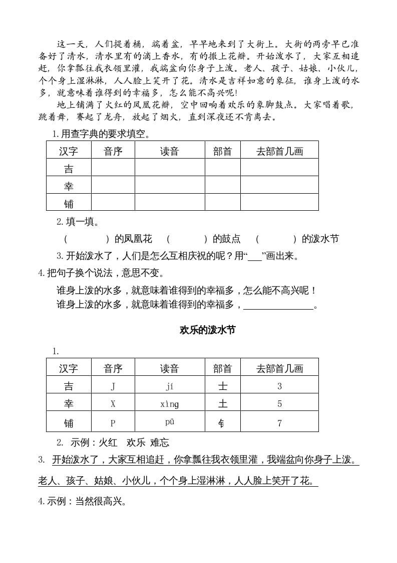 图片[2]-二年级语文上册类文阅读—17难忘的泼水节（部编）-暖阳学科网