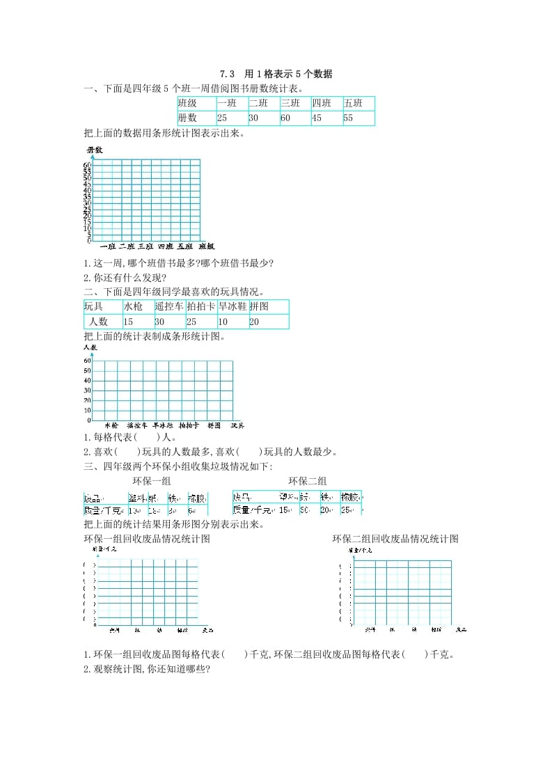 四年级数学上册7.3用1格表示5个数据（人教版）-暖阳学科网