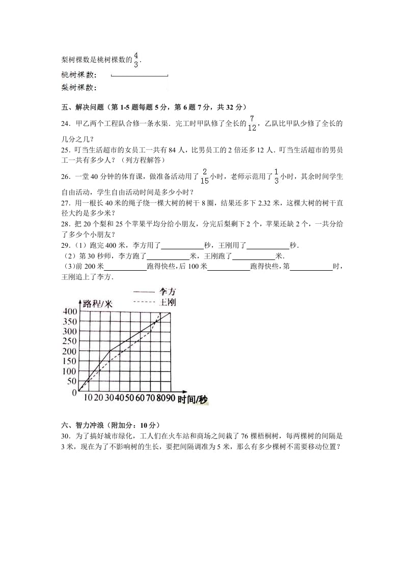 图片[3]-五年级数学下册苏教版下学期期末测试卷15-暖阳学科网