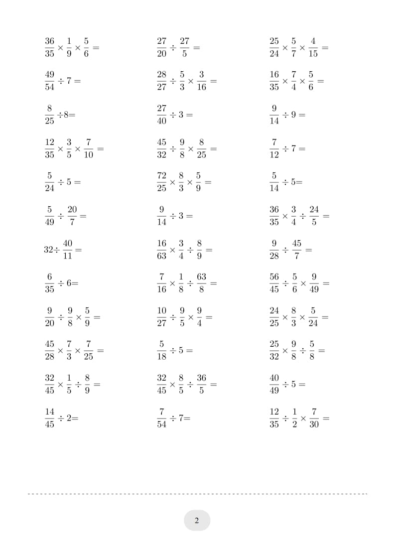 图片[2]-六年级数学上册▲口算题（分数除法）连打版（人教版）-暖阳学科网