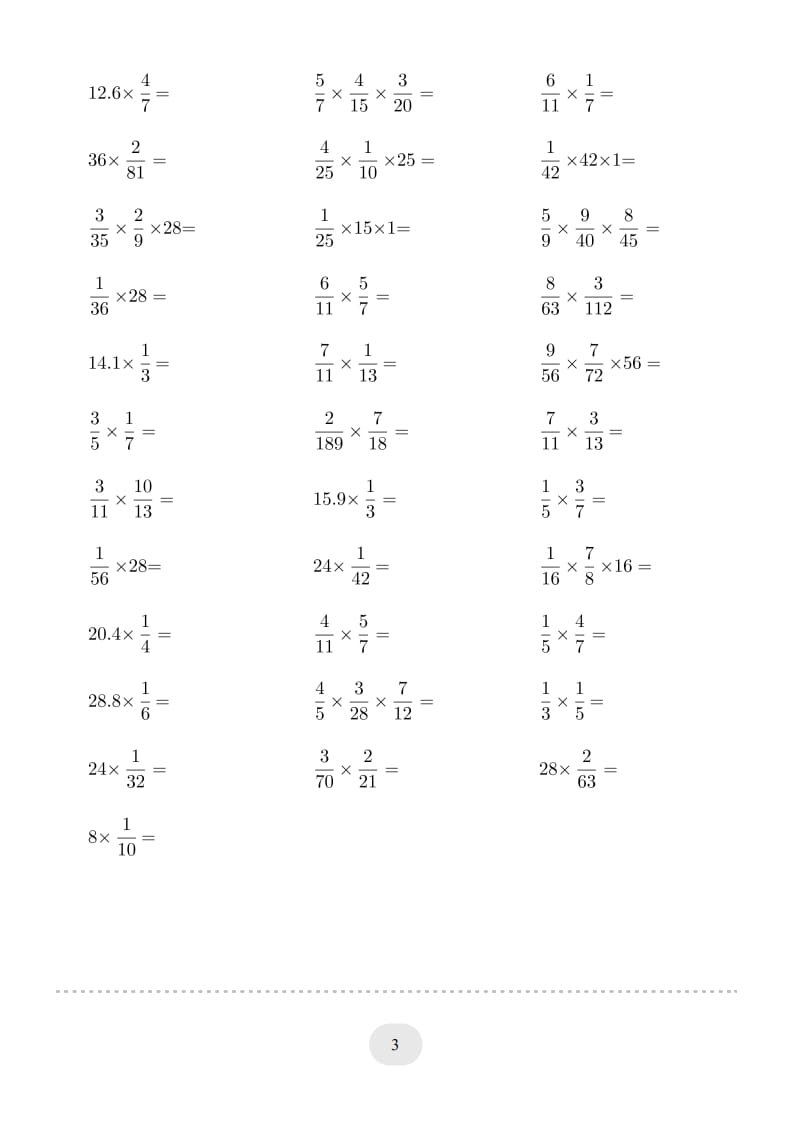 图片[3]-六年级数学上册▲口算题（分数乘法）连打版（人教版）-暖阳学科网