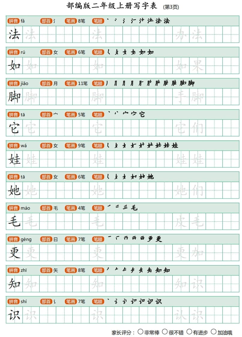 图片[3]-二年级语文上册写字表（25页）PDF（部编）-暖阳学科网