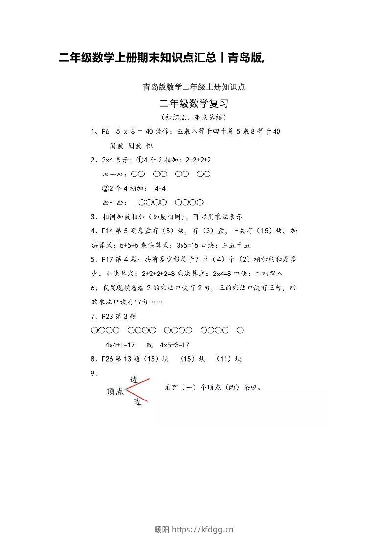 二上青岛版数学重点知识点预习-暖阳学科网