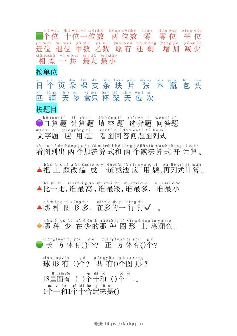 图片[2]-一年级上册数学必认常用字-暖阳学科网