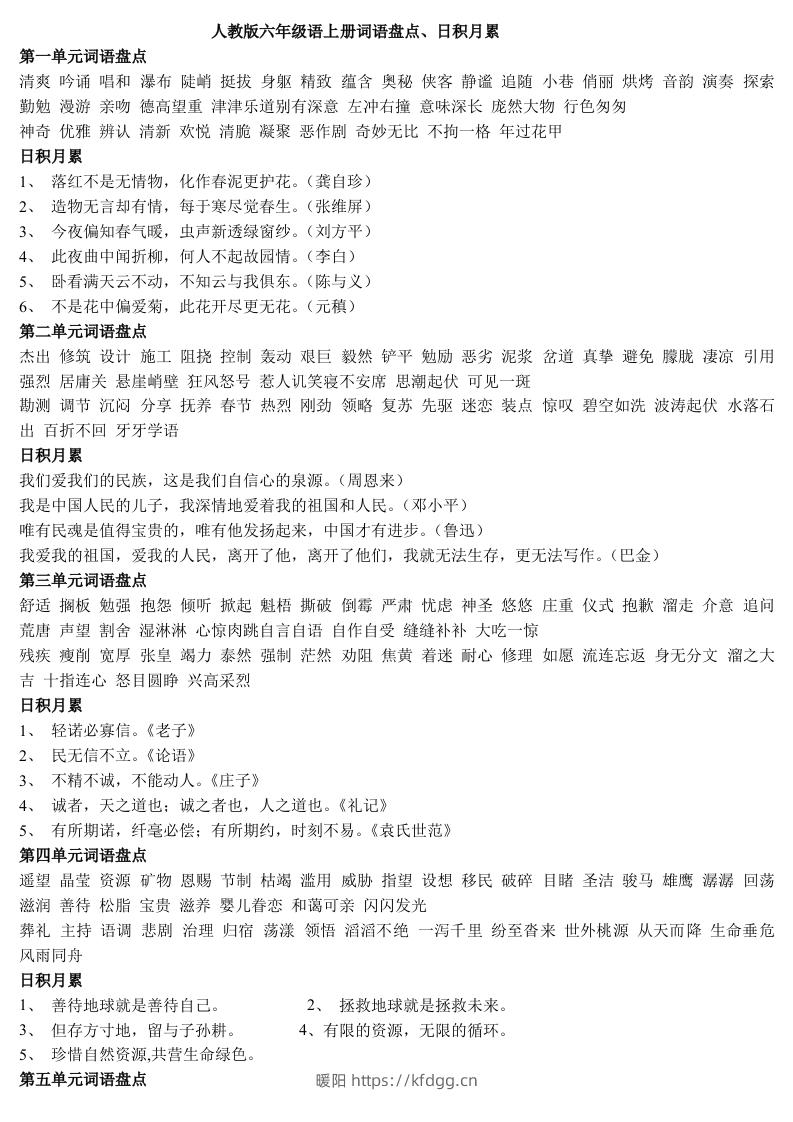 六年级语文上日积月累-暖阳学科网