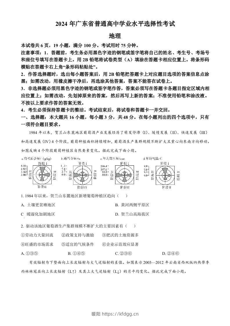 2024年高考地理试卷（广东）（空白卷）-暖阳学科网