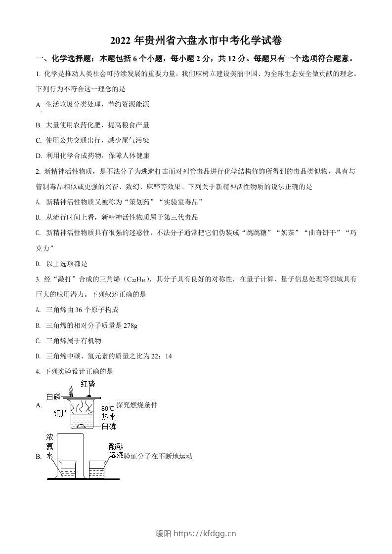 2022年贵州省六盘水市中考化学真题（空白卷）-暖阳学科网