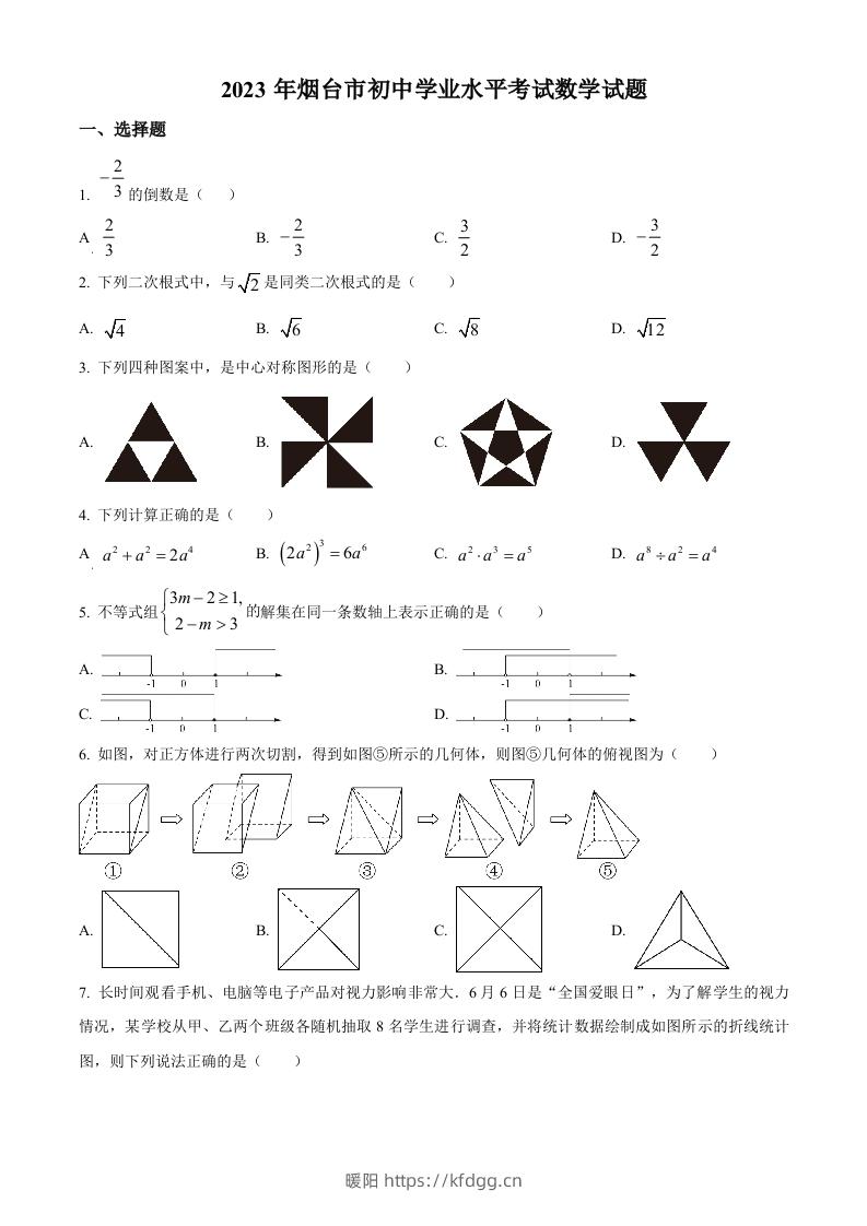 2023年山东省烟台市中考数学真题（空白卷）-暖阳学科网