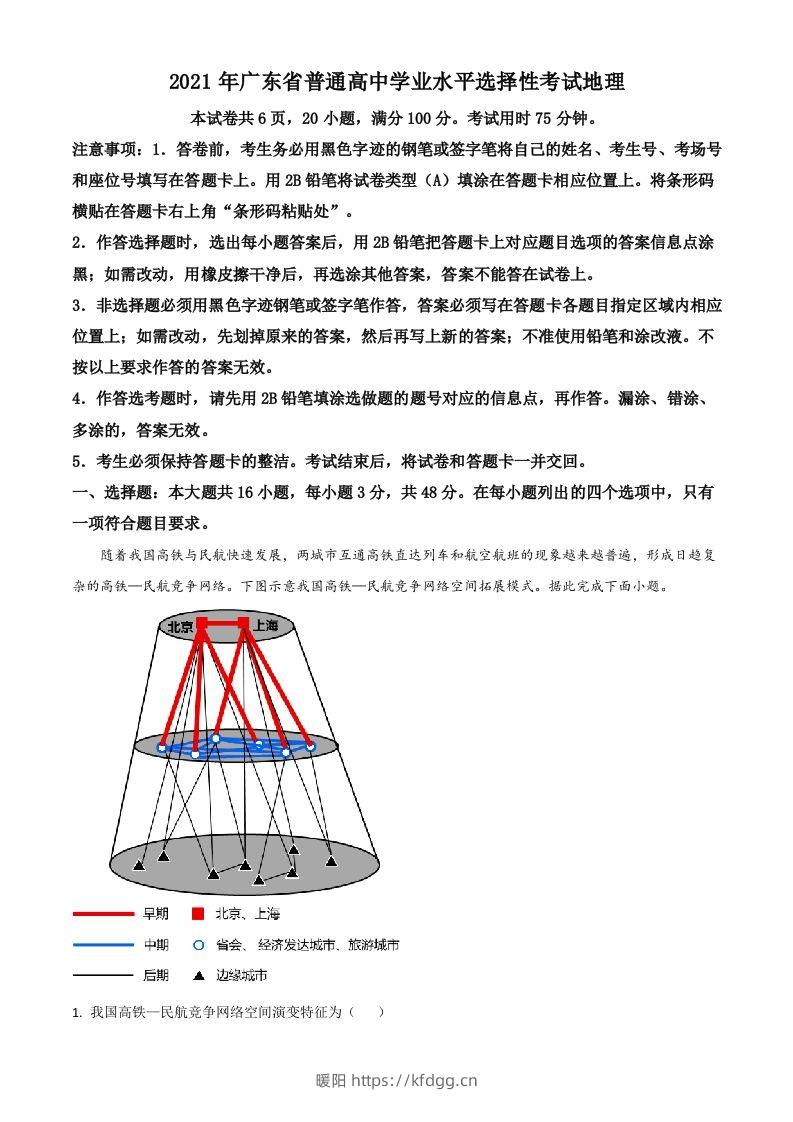 2021年高考地理试卷（广东）（空白卷）-暖阳学科网