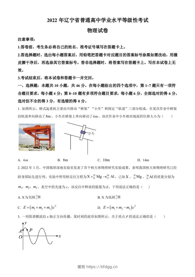 2022年高考物理试卷（辽宁）（空白卷）-暖阳学科网