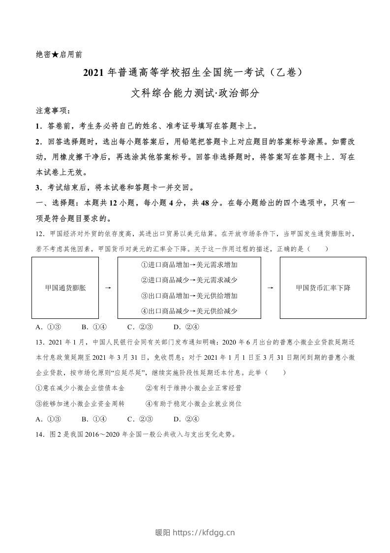 2021年高考政治试卷（全国乙卷）（空白卷）-暖阳学科网