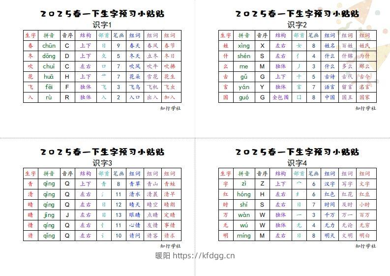 25一下语文生字【预习】小贴贴-暖阳学科网