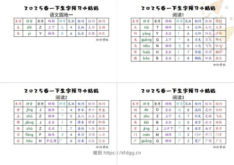 图片[2]-25一下语文生字【预习】小贴贴-暖阳学科网