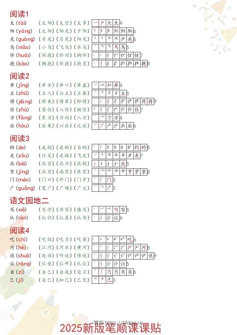 图片[2]-2025春一年级语文新版笔顺课课贴-暖阳学科网