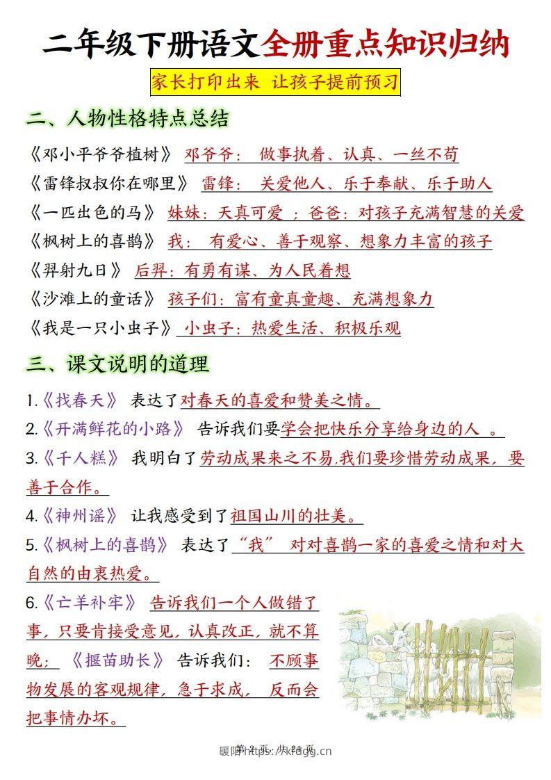 图片[2]-二下语文全册预习重点知识归纳（含练习24页）-暖阳学科网