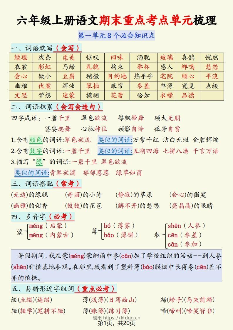 【期末重点考点单元梳理】六上语文-暖阳学科网